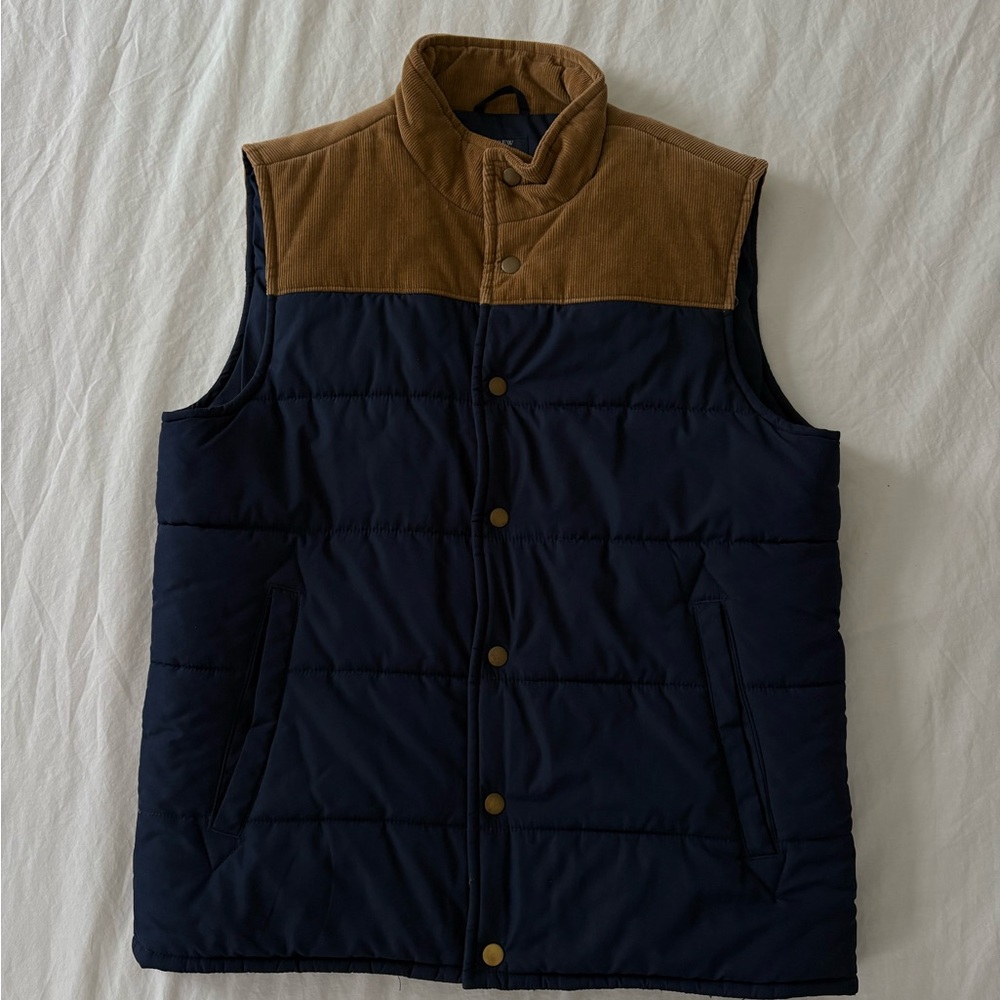 J. Crew Navy and Tan Quilted Vest